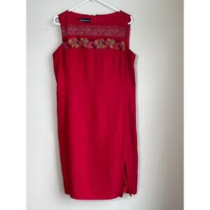 Donna Morgan Red Linen-Blend Embroidered Sheath Dress - Size 16
